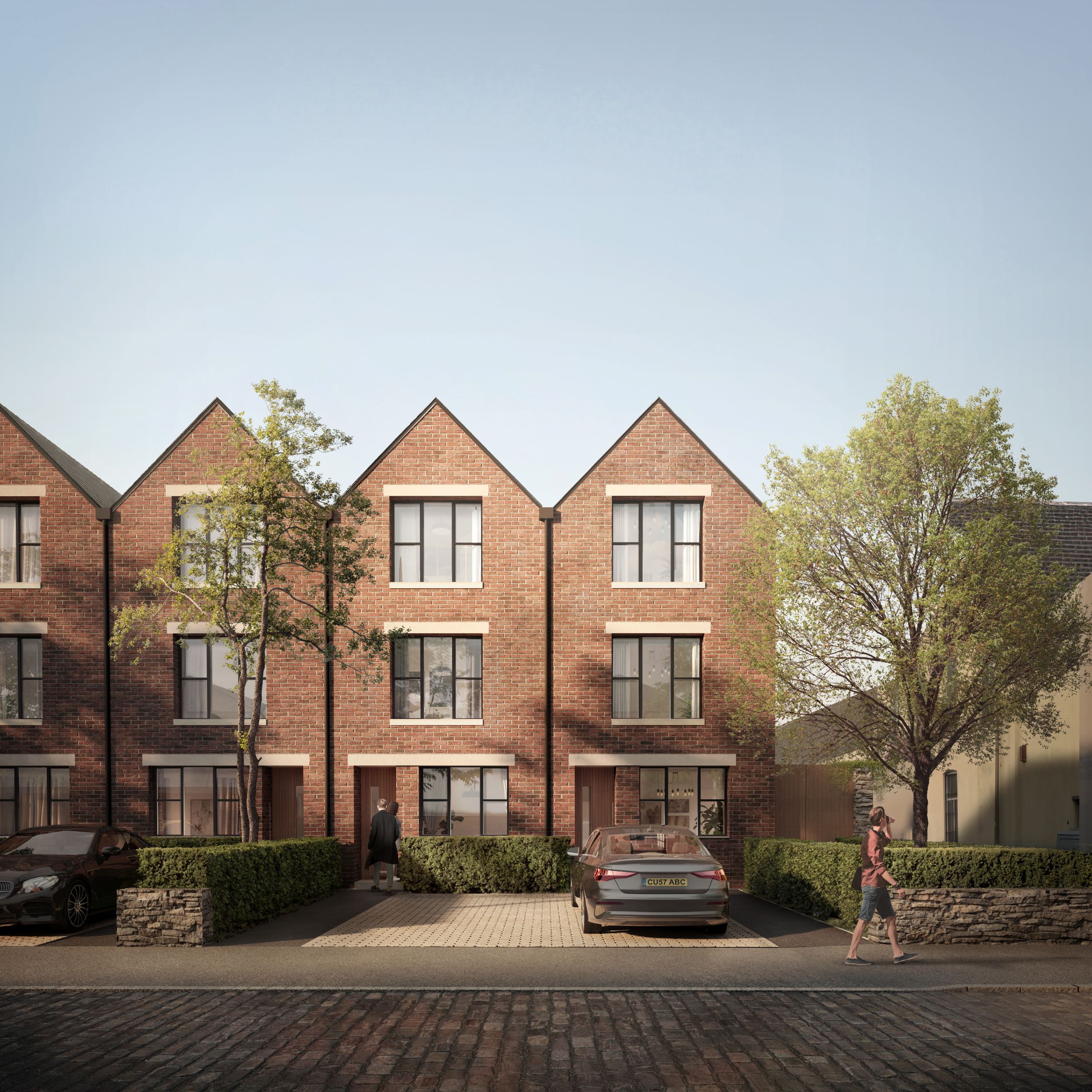 External CGI of Empress Court focusing on the last two houses of the terrace